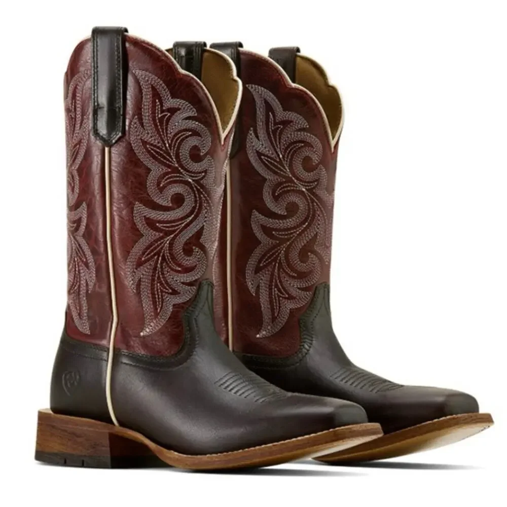 NEW Ariat County Lane Western Boots Broad Square Toe‎ Leather Cowgirl Cowboy 7B